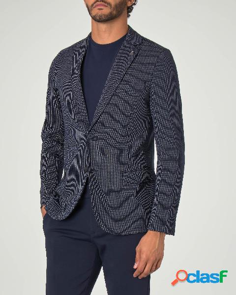 Blazer blu micro fantasia in jersey di cotone stretch