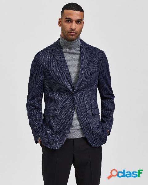 Blazer blu micro fantasia in misto cotone stretch