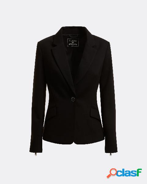 Blazer nero a un bottone in viscosa punto Milano con