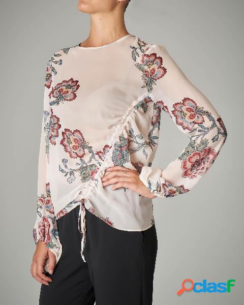 Blusa in georgette stampa floreale base bianca