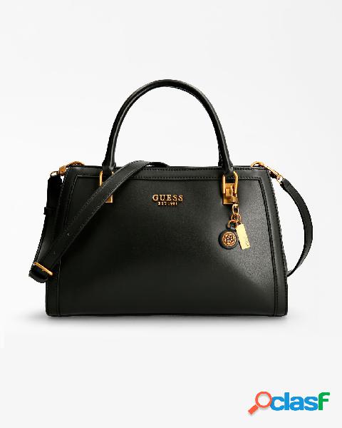 Borsa nera a mano in similpelle effetto liscio con scritta