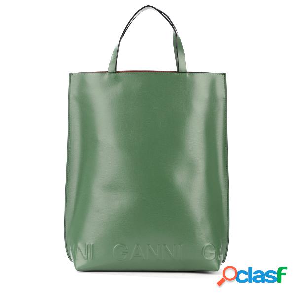 Borsa tote Ganni in pelle verde