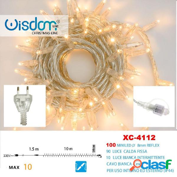 CATENA LUMINOSA 100 LUCI LED LUCCIOLE CALDO FISSO + BIANCO