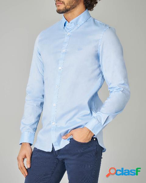 Camicia azzurra button down in cotone pinpoint stretch