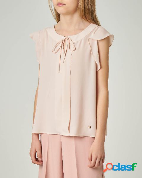 Camicia rosa con manice ad aletta e laccio 10-16 anni