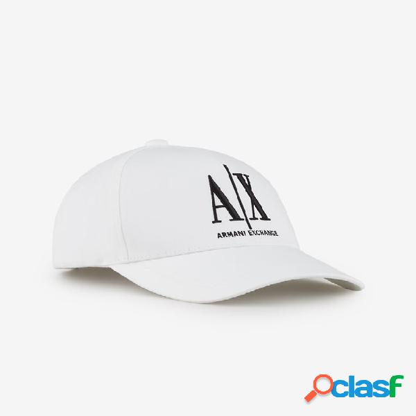 Cappellino bianco a visiera in cotone con scritta logo