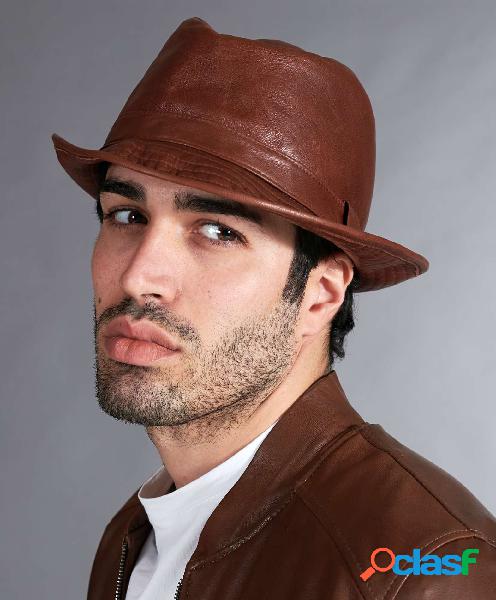 Cappello Da Uomo In Pelle Vintage Marrone Stile Borsalino