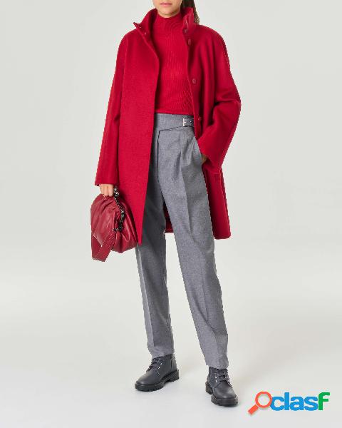 Cappotto rosso in pura lana vergine e cachemere con colletto