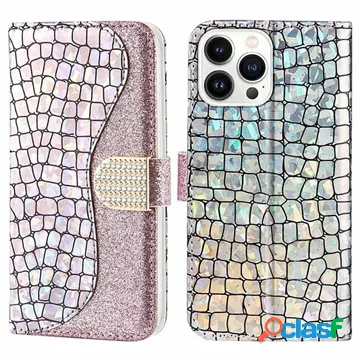 Custodia a Portafoglio Serie Croco Bling per iPhone 14 Pro -