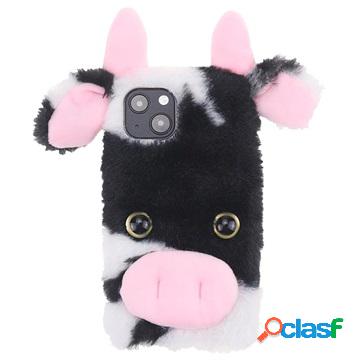 Custodia ibrida per iPhone 13 in peluche Fluffy - Mucca nera