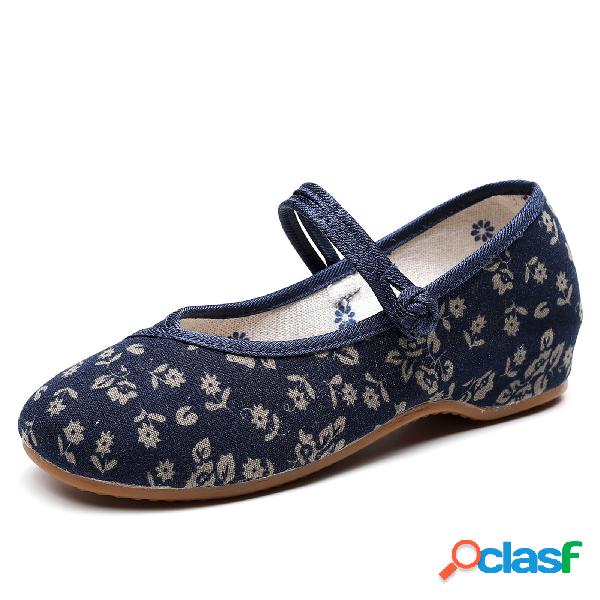 Donna Tessuto Traspirante Bottone Fiori Etnici Soft Comode
