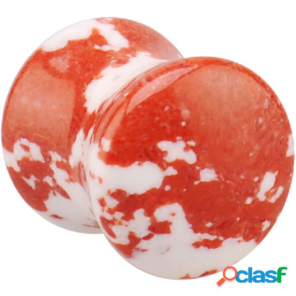 Double flared plug (stone) con white and red design Pietra