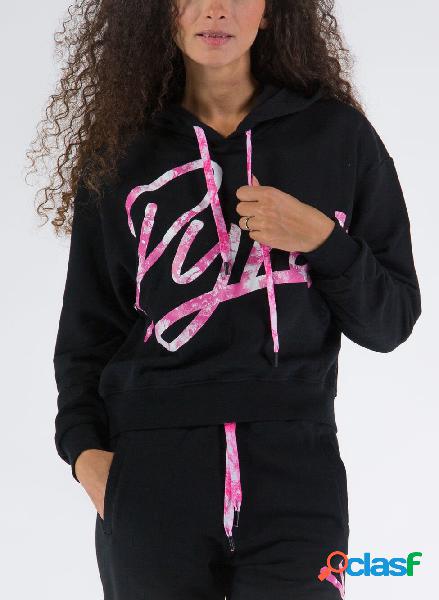 FELPA CON CAPPUCCIO LOGO MARMORIZZATO