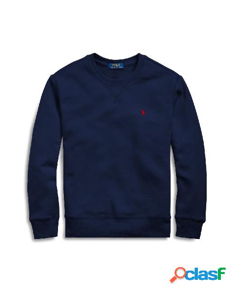 Felpa blu girocollo con logo pony rosso ricamato S-L