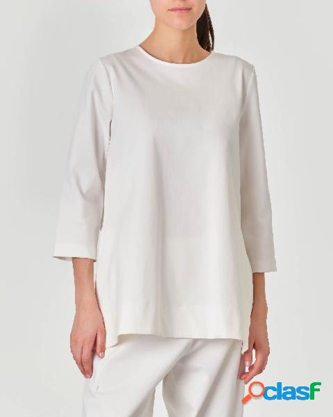Felpa lunga color latte in jersey di misto cotone svasata al