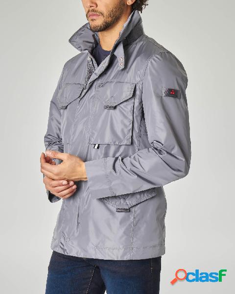 Field jacket grigia in nylon cangiante