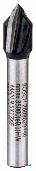Fresa per scanalature a V 6 mm, D1 9,5 mm, L 12,35 mm, G 45