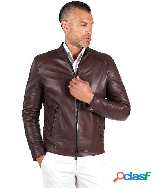 Giacca In Pelle Bordeaux Effetto Vintage