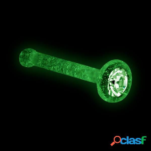 "Glow in the dark" straight nose stud (bioflex, transparent)