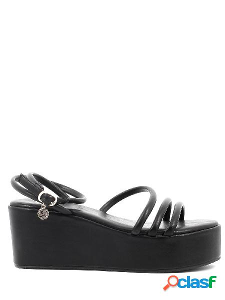 Gold&Gold Sandali a listelli con zeppa, GP22-317 2526 - Nero