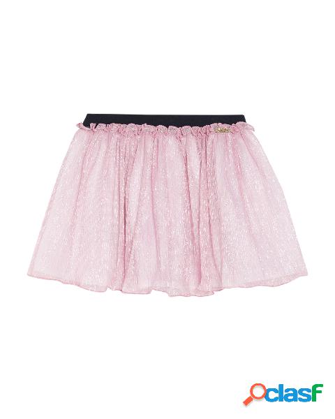 Gonna rosa in tulle con inerto lurex ed elastico nero in