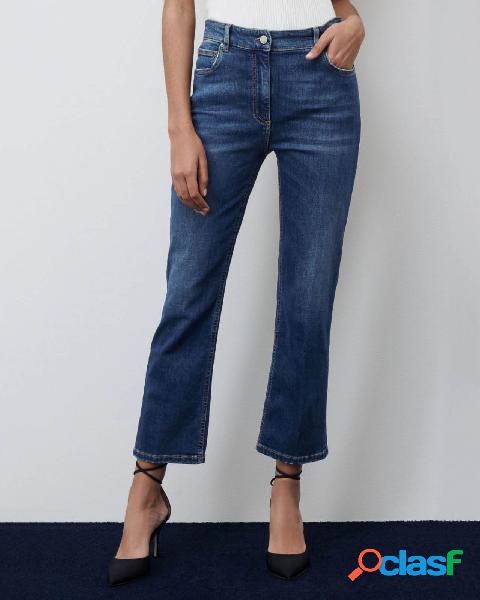 Jeans cropped cinque tasche flare fit in misto cotone