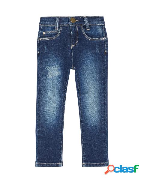 Jeans skinny lavaggio scuro con abrasioni 3-7 anni