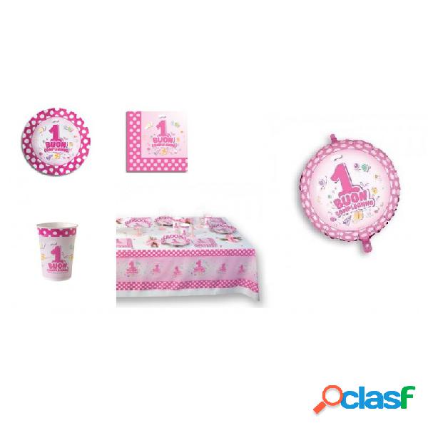 KIT N.10 PRIMO COMPLEANNO BAMBINA POIS ROSA + PALLONCINO