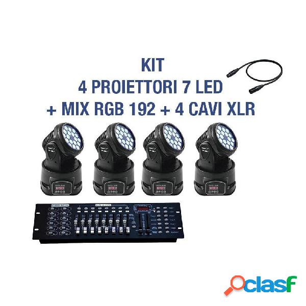 KIT PROIETTORE LED RGB TESTA MOBILE ROTANTE 7 LED DMX +