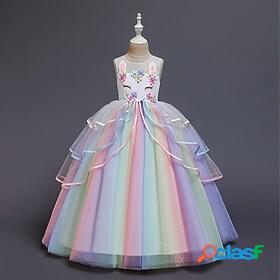 Kids Little Dress Girls Color Block Rainbow Unicorn Party