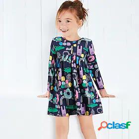 Kids Little Girls Dress Graphic A Line Dress Navy Blue