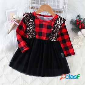 Kids Little Girls Dress Leopard Plaid Christmas Vacation A