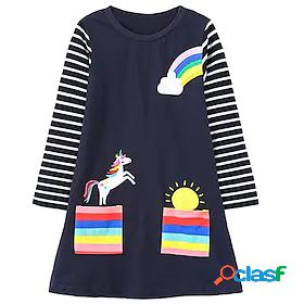 Kids Little Girls Dress Unicorn Santa Claus Striped Daily