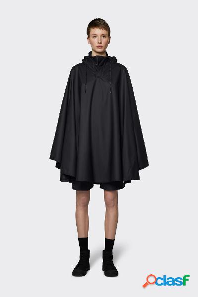 Mantella impermeabile Cape unisex nera in tessuto opaco con