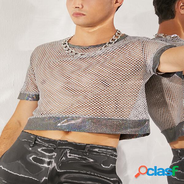 Mens Round Collo maglie a maniche corte in rete