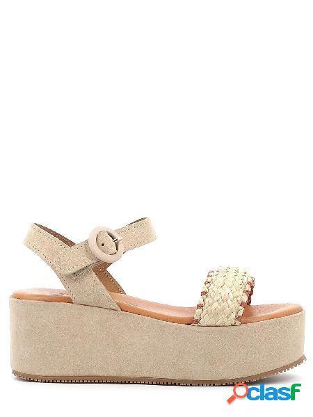 Once Sandali in camoscio e rafia con zeppa, A68549 2869 -