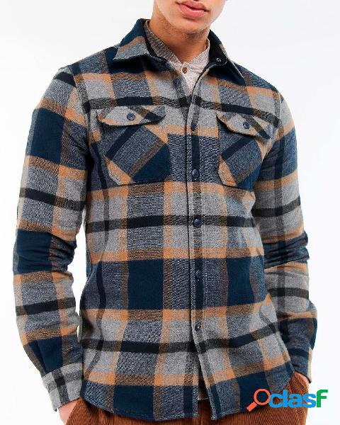 Overshirt tartan check blu e grigia con taschini applicati