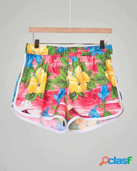 Pantaloncino mare rosso in stampa floreale hawaiana 8-14