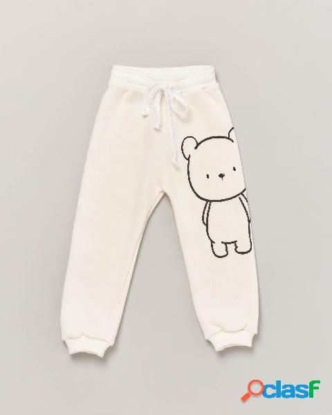 Pantalone bianco in felpa con stampa orsetto 2-4 anni