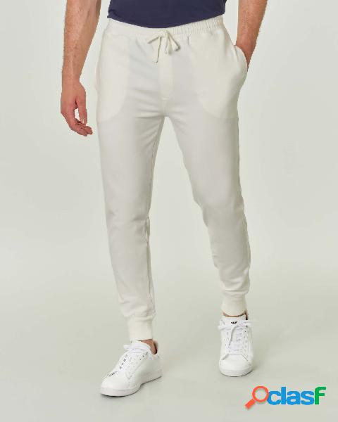 Pantalone bianco in felpa di cotone stretch con taschino