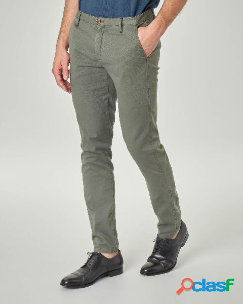 Pantalone chino verde militare in cotone stretch micro
