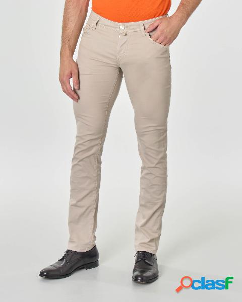 Pantalone cinque tasche beige in tricotina di cotone stretch