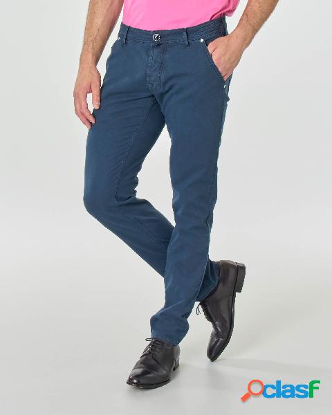 Pantalone cinque tasche blu micro armatura di cotone stretch
