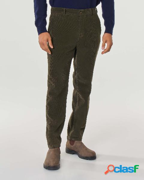 Pantalone verde militare in velluto di cotone stretch