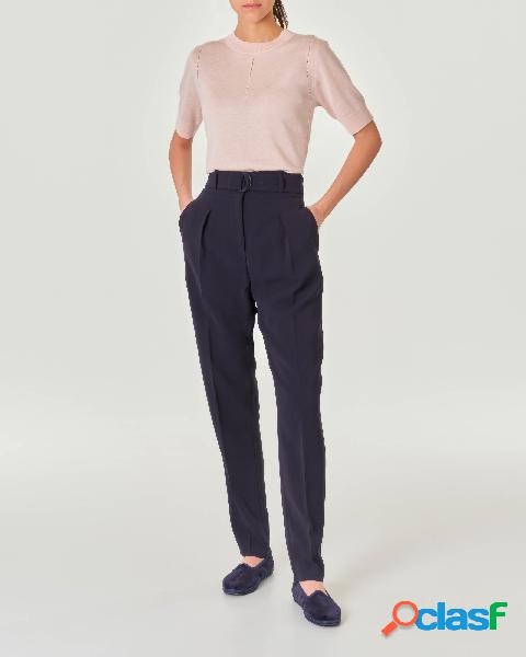 Pantaloni blu in cadi a vita alta dalla linea carrot fit con