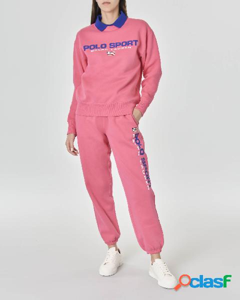 Pantaloni felpa fucsia in jersey di misto cotone con logo