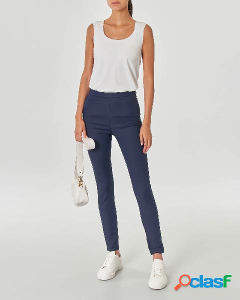 Pantaloni skinny blu in doppio cotone nylon stretch a vita