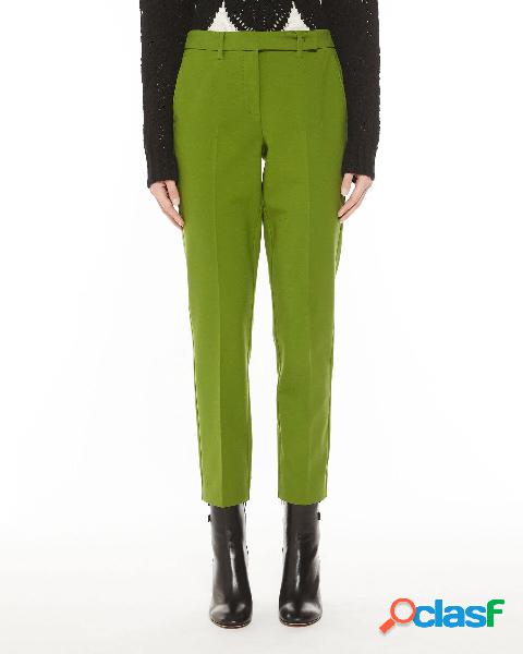 Pantaloni slim verde lime in cady stretch con piega stirata