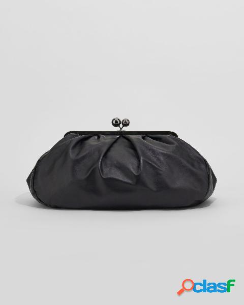 Pasticcino bag misura grande in pelle nera con doppia