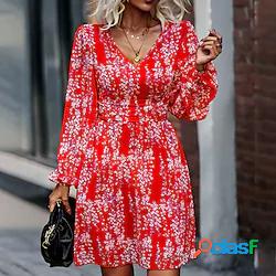 Per donna Abito linea A vestito a flori Mini abito corto Blu